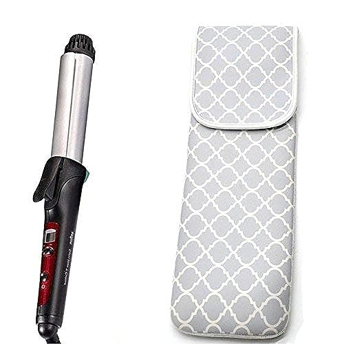 ALEIFLE Women's Heat Resistant Neoprene Curling Iron Holder Flat Iron Curling Wand Travel Storage Cover Case Bag Pouch -Water-Resistant (Grey Chervon) - Image 1