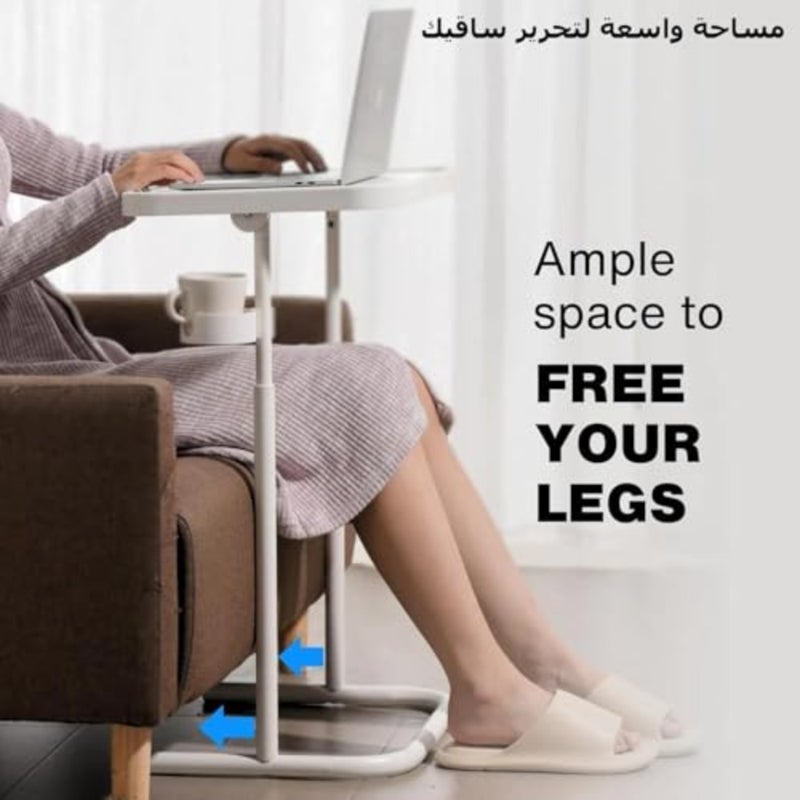 طاولة كمبيوتر محمول، طاولة جانبية، مكتب كمبيوتر محمول قابل للطي مع 3 ارتفاعات، زوايا إمالة 0 إلى 90 درجة، محمولة فوق السرير، مكتب حامل للأريكة، غرفة المعيشة، غرفة نوم بيضاء، بدون عجلة - Image 5