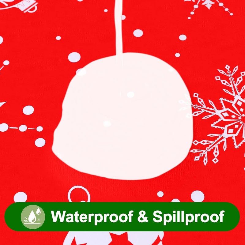 smiry Plastic Christmas Tablecloth, Snowflake Waterproof Elastic Fitted Table Cover, Wipeable Flannel Backed Vinyl Tablecloth for Christmas Dinner, and New Year Celebration (White & Red, 30x96 Inches) - Image 3