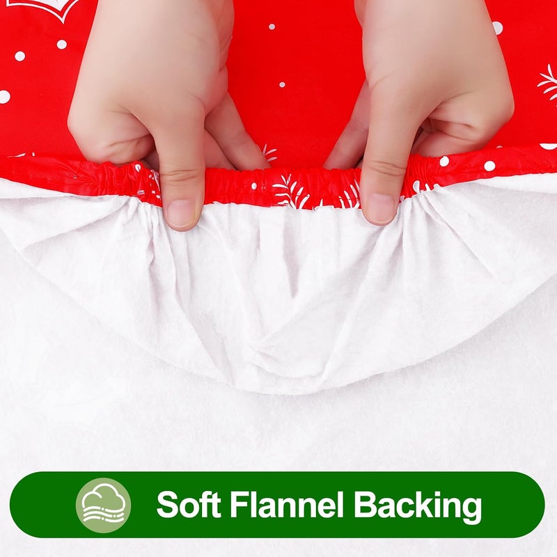 smiry Plastic Christmas Tablecloth, Snowflake Waterproof Elastic Fitted Table Cover, Wipeable Flannel Backed Vinyl Tablecloth for Christmas Dinner, and New Year Celebration (White & Red, 30x96 Inches) - Image 5