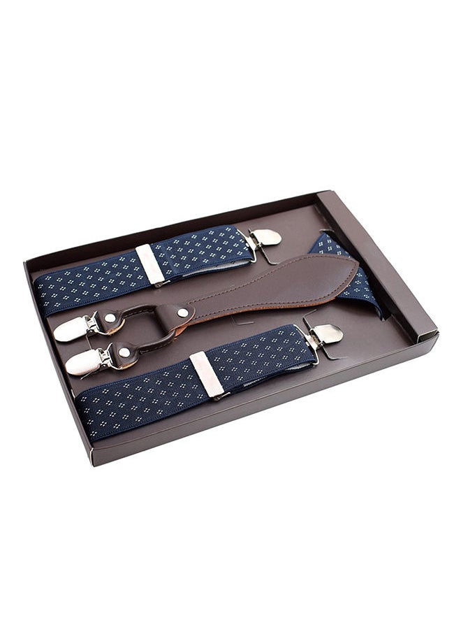 NIBEMINENT - 4 Clips Suspenders Belt Adjustable Jacquard Y-back For Pants Dark blue - Image 1