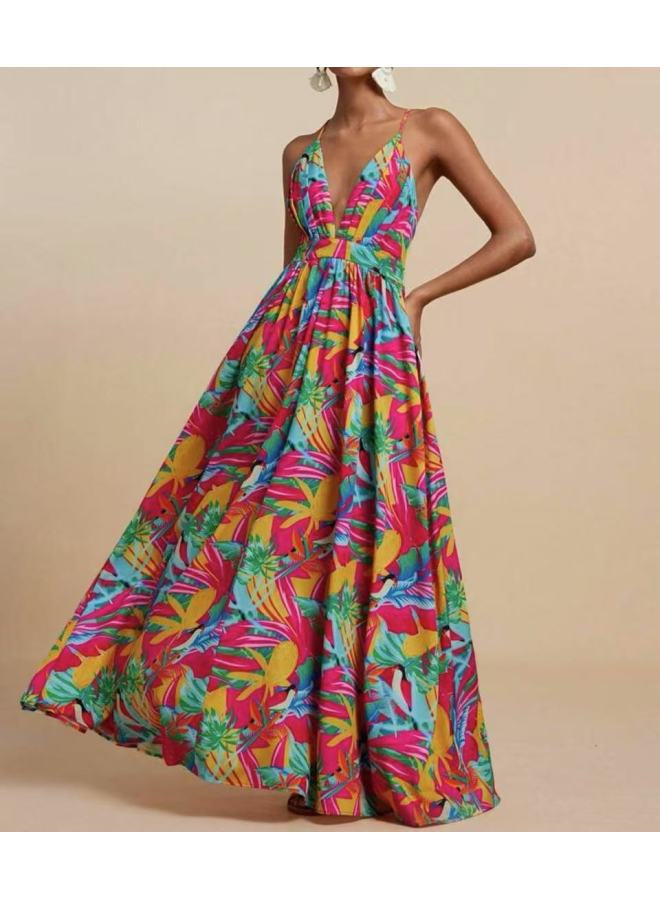 فستان نسائي مطبوع بأسلوب عرقي أوروبي أمريكي ضيق