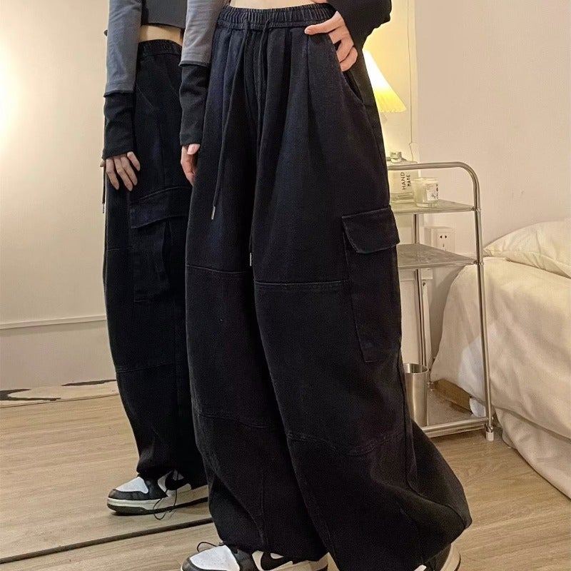 Workwear Casual Pants Women'S Washed Distressed Casual Pants Draping Retro Loose Straight Wide-Leg Pants - Image 5
