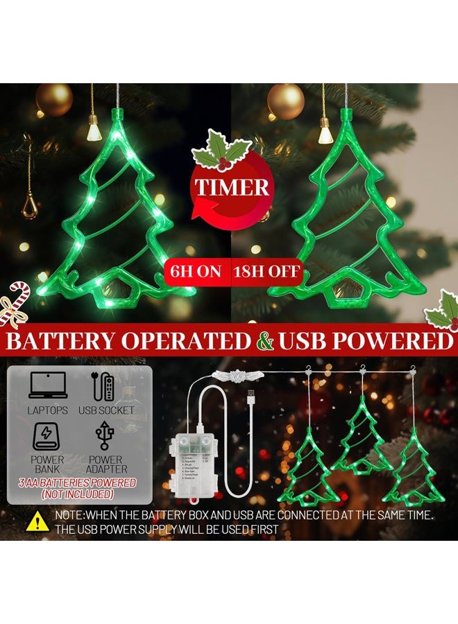 BEEWIN 30 LED Christmas Window Lights,3 Green Lighted Christmas Tree with 8 Modes Timer,USB & Battery Operated Hanging Tree Lights for Wall,Glass,Indoor Outdoor,Party,Xmas,New Year Decorations - Image 3