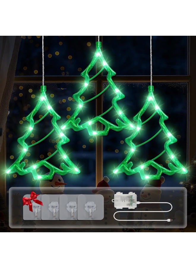 BEEWIN 30 LED Christmas Window Lights,3 Green Lighted Christmas Tree with 8 Modes Timer,USB & Battery Operated Hanging Tree Lights for Wall,Glass,Indoor Outdoor,Party,Xmas,New Year Decorations - Image 1