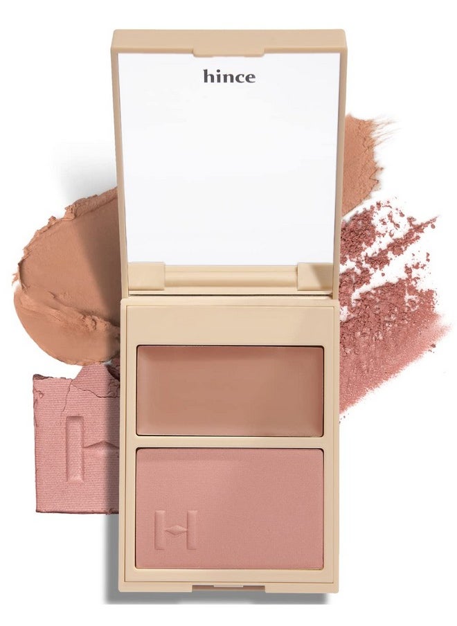 HINCE أحمر خدود True Dimension Layering Cheekl001 Allure In The Air Cream & Pressed Powder بلونين وملمس مختلفين، مكياج أحمر خدود حريري بدون درزات يدوم طويلاً، بيج باهت وبيج وردي أنيق  - Image 1