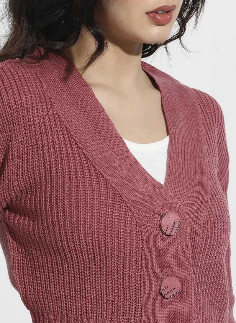 Pinacolada  Women's Blush Pink Solid Ribbed Cropped Cardigan for Women | Best Price UAE