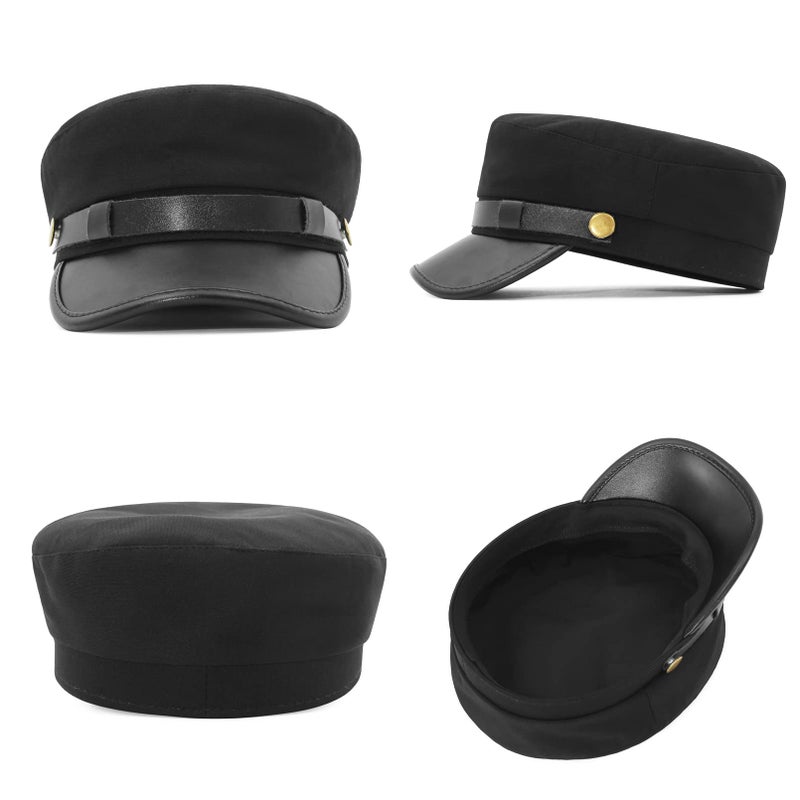 GEMVIE Chauffeur Hat for Men Women Newsboy Cap Greek Fisherman Hat British Fiddler Hat Black - Image 2