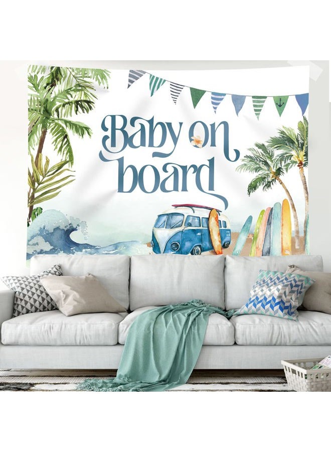 Rsuuinu Baby on Board Backdrop Baby Shower Summer Beach Surfboard Photography Background Surfing Boy Baby Shower Party Decorations Cake Table Banner Supplies Photo Booth Studio Props 7x5ft - Image 3