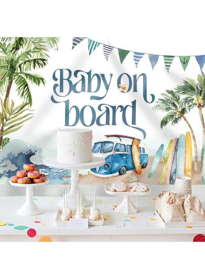Rsuuinu Baby on Board Backdrop Baby Shower Summer Beach Surfboard Photography Background Surfing Boy Baby Shower Party Decorations Cake Table Banner Supplies Photo Booth Studio Props 7x5ft - Image 4