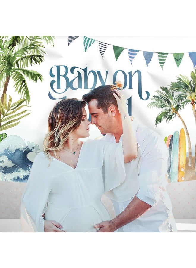 Rsuuinu Baby on Board Backdrop Baby Shower Summer Beach Surfboard Photography Background Surfing Boy Baby Shower Party Decorations Cake Table Banner Supplies Photo Booth Studio Props 7x5ft - Image 5