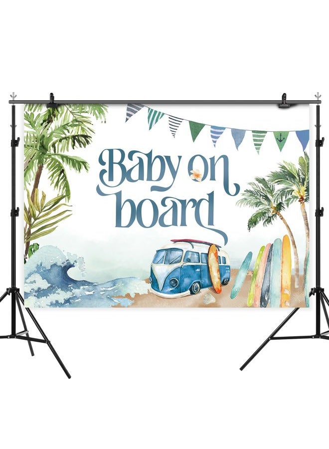 Rsuuinu Baby on Board Backdrop Baby Shower Summer Beach Surfboard Photography Background Surfing Boy Baby Shower Party Decorations Cake Table Banner Supplies Photo Booth Studio Props 7x5ft - Image 2
