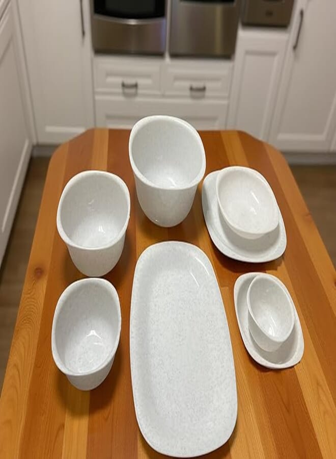 Eco Plast Wave Dinner Set 33 Pieces Assorted Plates and Bowls Healthy Plastic Safe Thermal Microwave Multi Sizes and Shapes - Granite White
