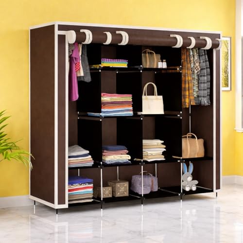 Whitecloud TRANSFORMING HOMES 12-Shelf Collapsible Wardrobe – Portable Foldable Maroon Almirah with Plastic Frame, Fancy Layer Rack for Clothes Organizer (Model 88370) - Image 1