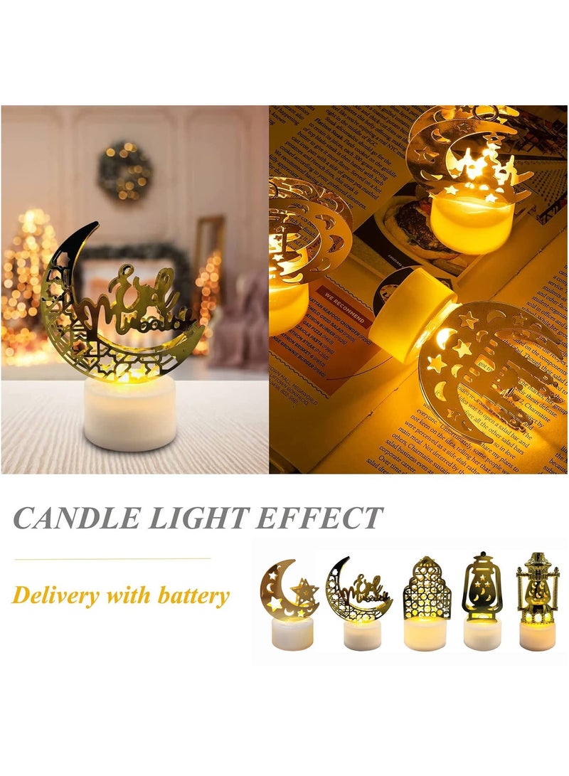 VUCATIN 5PCS Ramadan Lights Decorations for Home Ramadan Mini Lantern Lights Decoration Golden Moon Star Mosque LED Candle Light for Eid Mubarak Party Decor Muslim Islam Festival Table Ornaments - Image 3