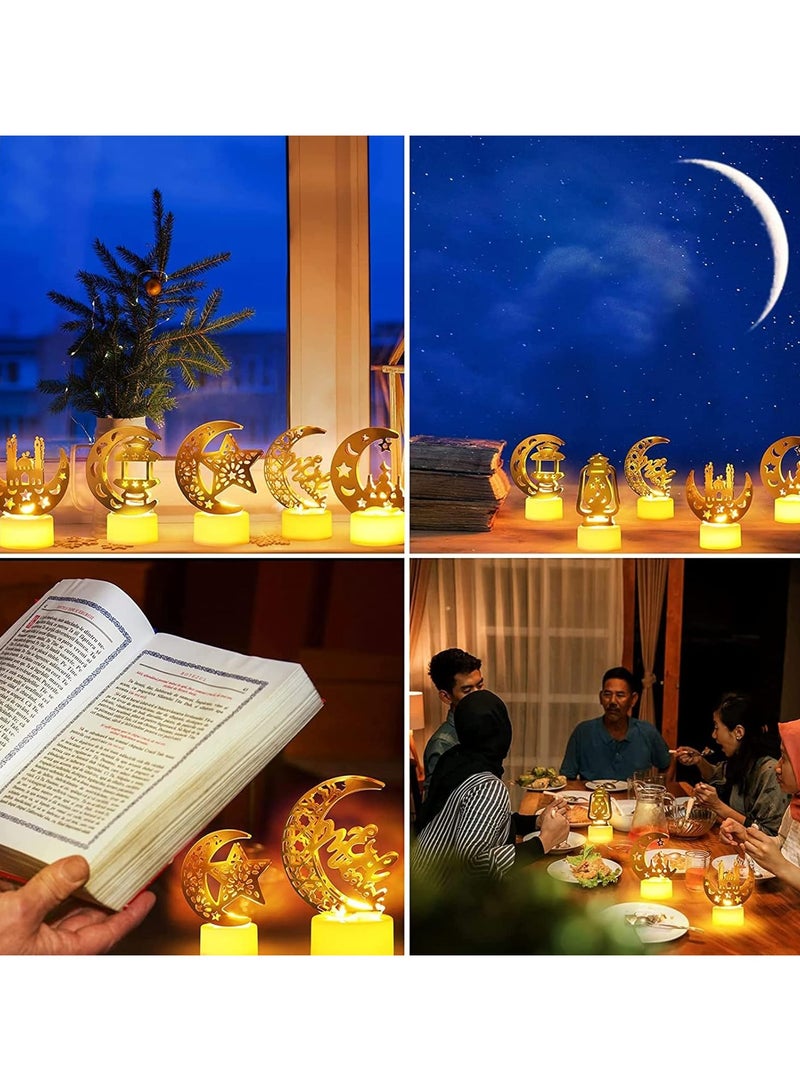VUCATIN 5PCS Ramadan Lights Decorations for Home Ramadan Mini Lantern Lights Decoration Golden Moon Star Mosque LED Candle Light for Eid Mubarak Party Decor Muslim Islam Festival Table Ornaments - Image 4