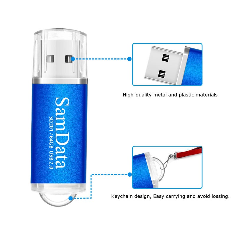 SamData 1 Pack 64GB USB Flash Drives USB 2.0 Thumb Drives Memory Stick Jump Drive Zip Drive, Blue - Image 3