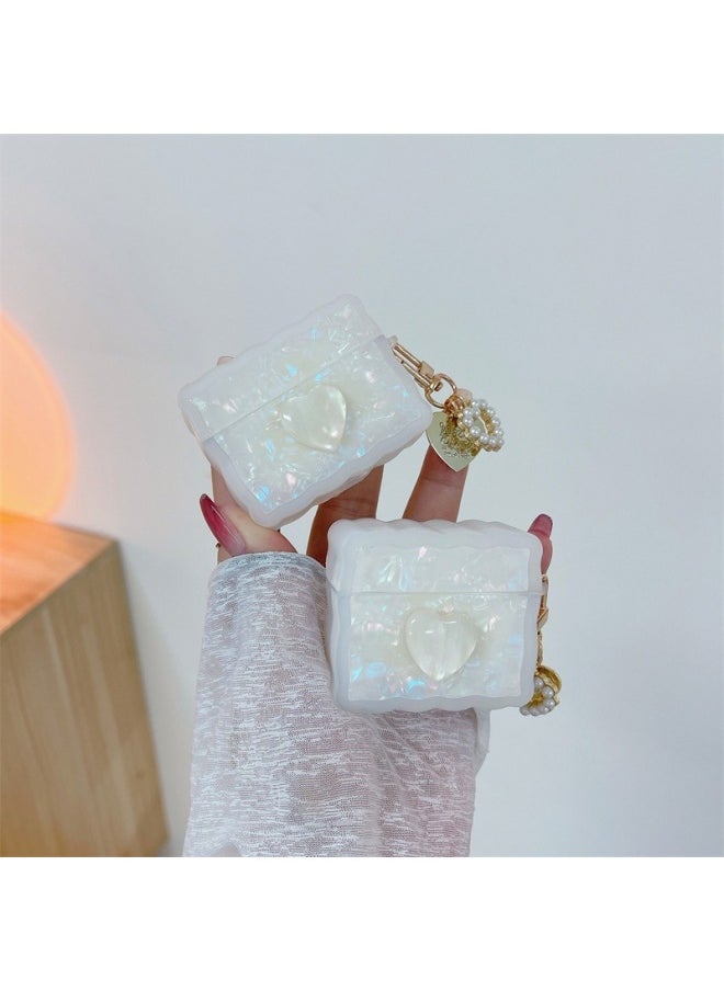 Generic - Square Shell Pattern For Apple AirPods Pro1/2/3 Generation Wireless Bluetooth Headset Cover Frosted Square Soft-Color:Shell Pattern Love + Pendant-Applicable Model:AirPods 1/2 Generation Universal - Image 1