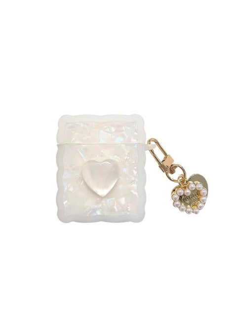 Square Shell Pattern For Apple AirPods Pro1/2/3 Generation Wireless Bluetooth Headset Cover Frosted Square Soft-Color:Shell Pattern Love + Pendant-Applicable Model:AirPods 1/2 Generation Universal