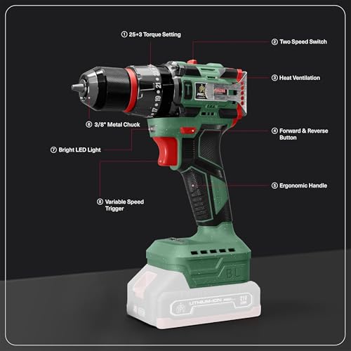 JPT New Pro Series Brushless 21-Volt Cordless Impact Drill Machine With Tool Bag,1700 RPM Speed,25+3 Gears,2 Speed Modes,3/8-Inch Metal Keyless Chuck (Battery & Charger Not Included), Multicolour - Image 5