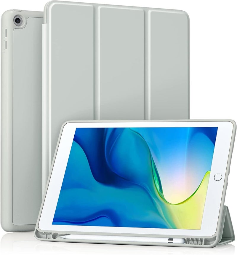 Akkerds Case Compatible with iPad 10.2 Inch 2021/2020/2019, for iPad 9th/8th/7th Generation Case with Pencil Holder, Protective Case with Soft TPU Back, Auto Sleep/Wake Cover, Light Grey - Image 1