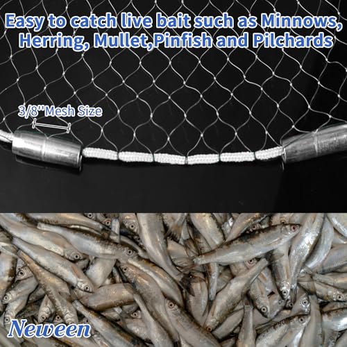 Neween Cast Net, American Saltwater Cast Nets for Fishing, 3ft-10ft Radius Casting Net for Bait Fish, 3/8 Inch Professional Grade Monofilament Throw Nets for Fishing Bait with Heavy Duty Sinker - Image 4