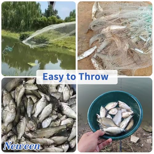 Neween Cast Net, American Saltwater Cast Nets for Fishing, 3ft-10ft Radius Casting Net for Bait Fish, 3/8 Inch Professional Grade Monofilament Throw Nets for Fishing Bait with Heavy Duty Sinker - Image 2