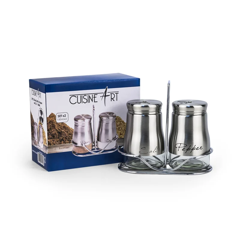 Cuisine Art Cuisine Art Soda Lime Glass Stainless Steel Salt & Pepper Set, 150ml, 2 Pieces, Silver