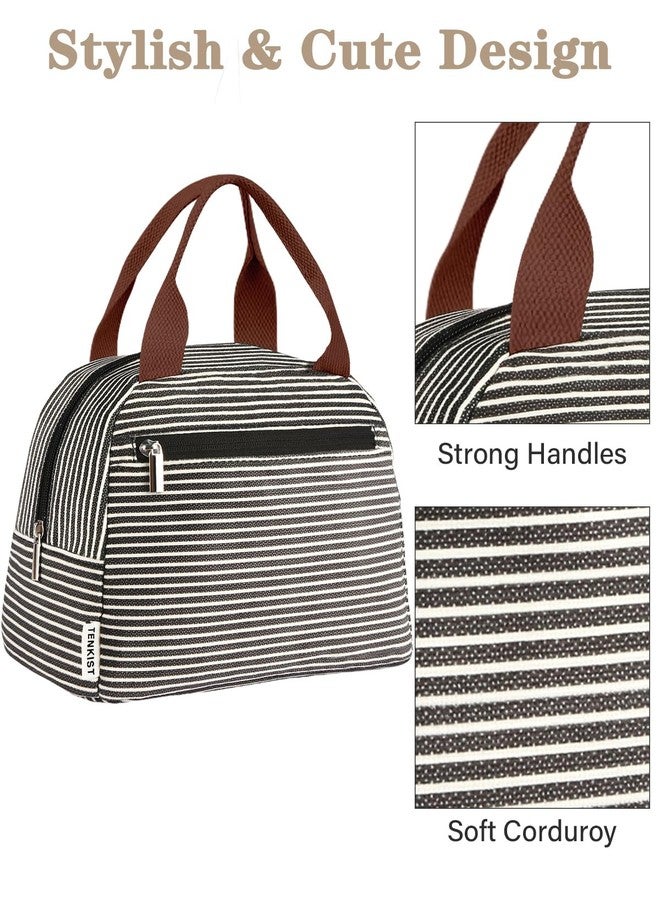 TENKIST Cute Lunch Box Tote Bag - CoolerCorduroy Insulated Bags for Women - Lightweight Reusable Portable Soft Lunch Pail Kit for Kids Teen Girl Adults Work School Picnic Travel Stripe 8L - Image 5