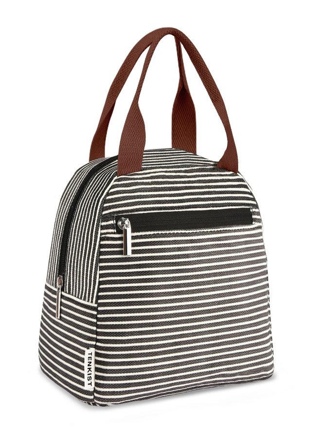 TENKIST Cute Lunch Box Tote Bag - CoolerCorduroy Insulated Bags for Women - Lightweight Reusable Portable Soft Lunch Pail Kit for Kids Teen Girl Adults Work School Picnic Travel Stripe 8L - Image 1