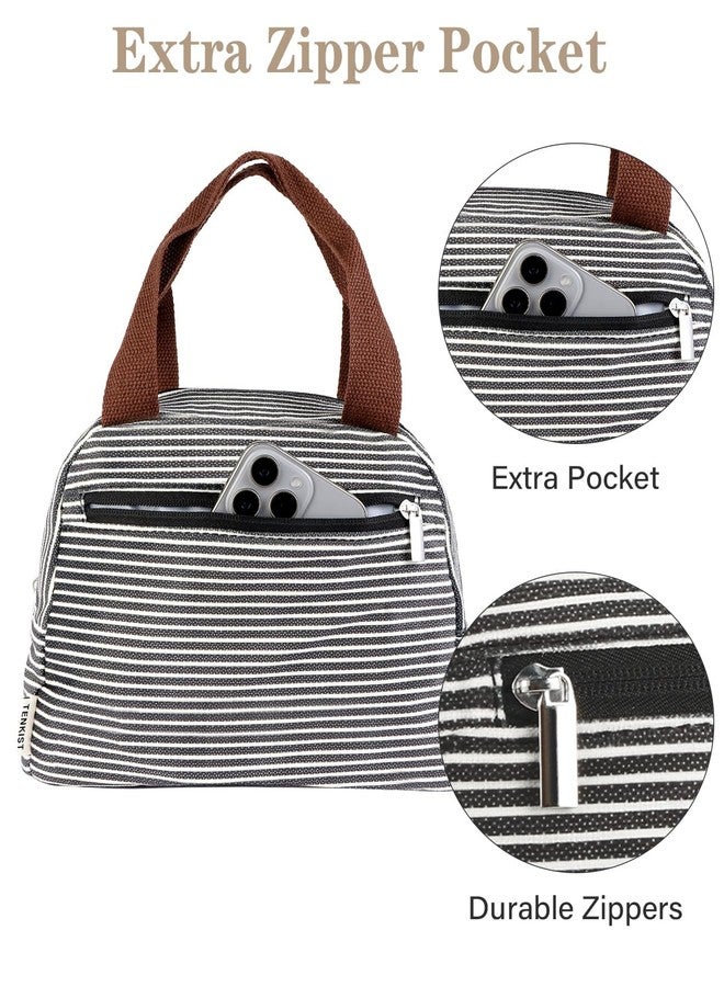 TENKIST Cute Lunch Box Tote Bag - CoolerCorduroy Insulated Bags for Women - Lightweight Reusable Portable Soft Lunch Pail Kit for Kids Teen Girl Adults Work School Picnic Travel Stripe 8L - Image 3