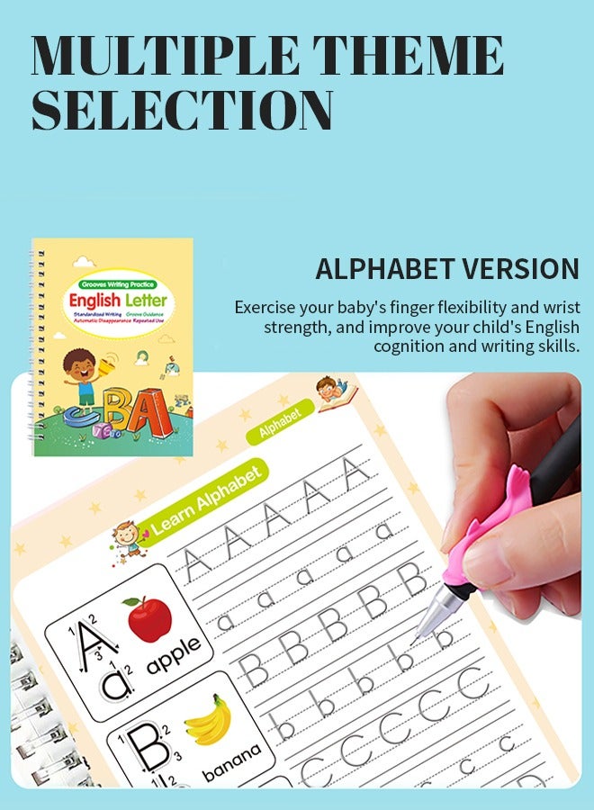 Reusable Grooved Workbook for Kids, Multi-Theme Handwriting Practice Copybook With Automatic Disappearing Ink Pen and Auxiliary Tools, Durable and Tear-Resistant, Suitable for Calligraphy Practice, - Image 5