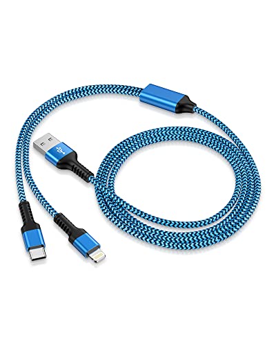Haoano Multiple Charger Cable 2 in 1 iPhone and Android USB Charging Cable, 4ft Nylon Braided Multi Charging Cable with Type-C/Lightning Port for iPhone 17 16 15 14 Pro Max Plus 13 12, iPad, Samsung, Google - Image 1