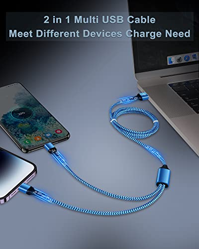 Haoano Multiple Charger Cable 2 in 1 iPhone and Android USB Charging Cable, 4ft Nylon Braided Multi Charging Cable with Type-C/Lightning Port for iPhone 17 16 15 14 Pro Max Plus 13 12, iPad, Samsung, Google - Image 3