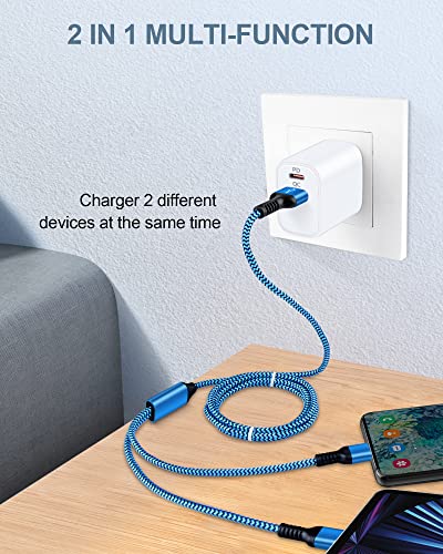 Haoano Multiple Charger Cable 2 in 1 iPhone and Android USB Charging Cable, 4ft Nylon Braided Multi Charging Cable with Type-C/Lightning Port for iPhone 17 16 15 14 Pro Max Plus 13 12, iPad, Samsung, Google - Image 5