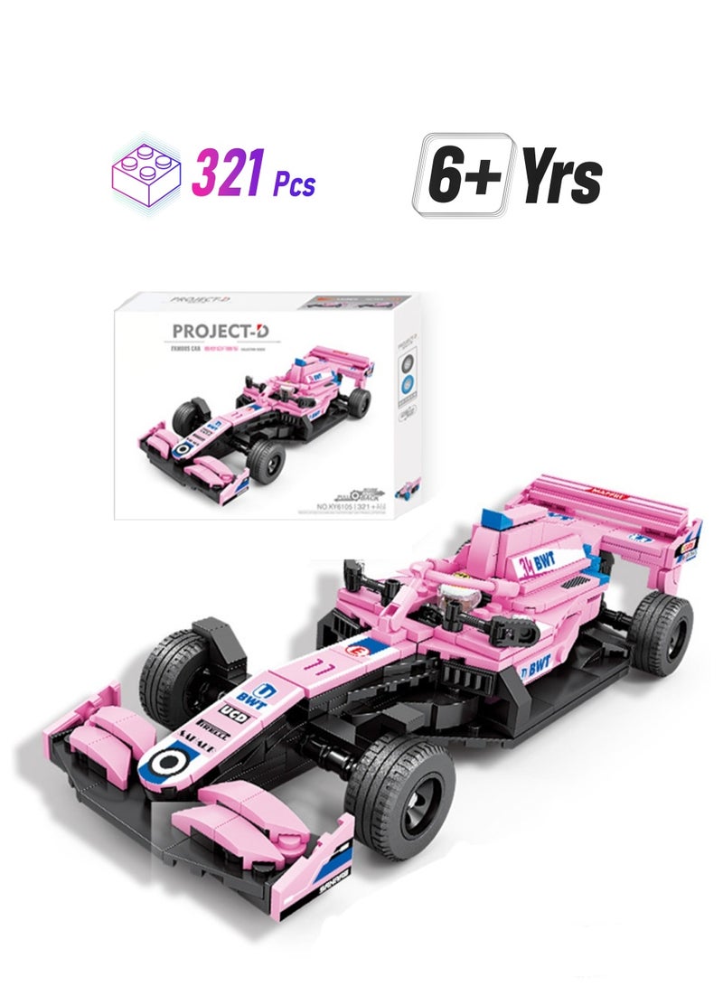 Children's Educational Toy Small Particles Compatible Building Blocks Racing Car Mechanical Engineer Self-assembly Building Blocks(Pink Racing Car 321+Pcs) - Image 1