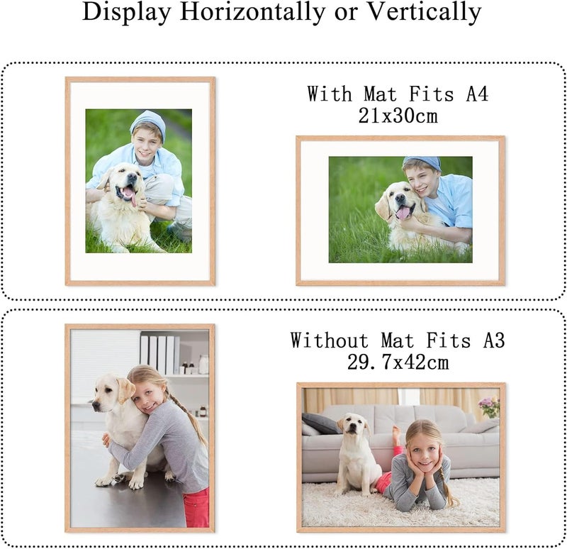 ATOBART A3 Solid Oak Frame, Picture Frame in Brown, 29.7x42cm, 2 Frames per Pack - Image 4