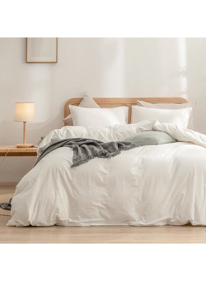BESTOUCH Duvet Cover Set 100% Washed Cotton Linen Feel Super Soft Comfortable Chic Lightweight 3 PCs Home Bedding Set Solid Off White Super Queen - Image 1