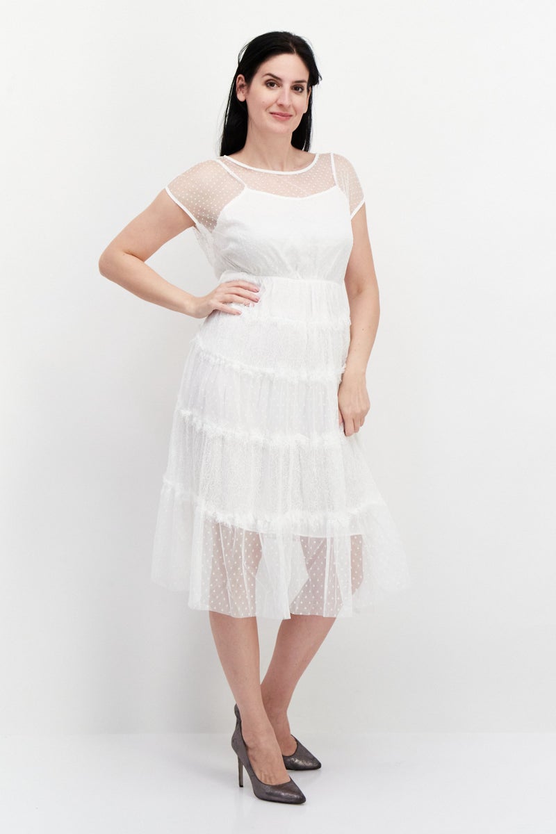 VERO MODA فستان كاجوال قصير مزخرف للنساء، أبيض - Image 1