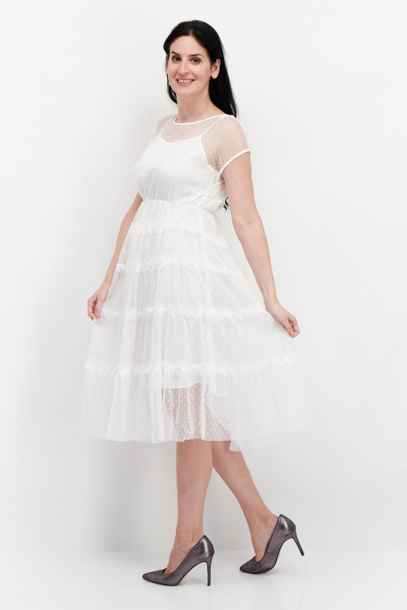 VERO MODA فستان كاجوال قصير مزخرف للنساء، أبيض - Image 4