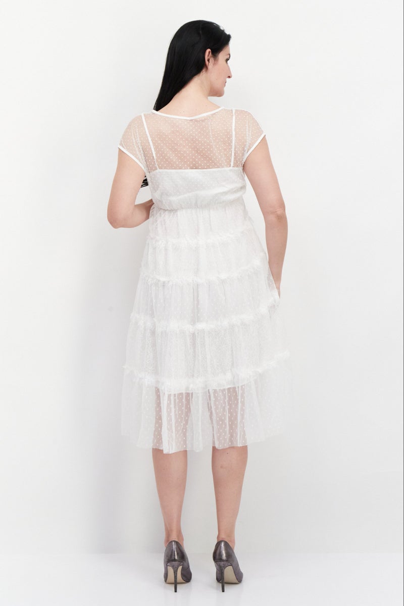 VERO MODA فستان كاجوال قصير مزخرف للنساء، أبيض - Image 2