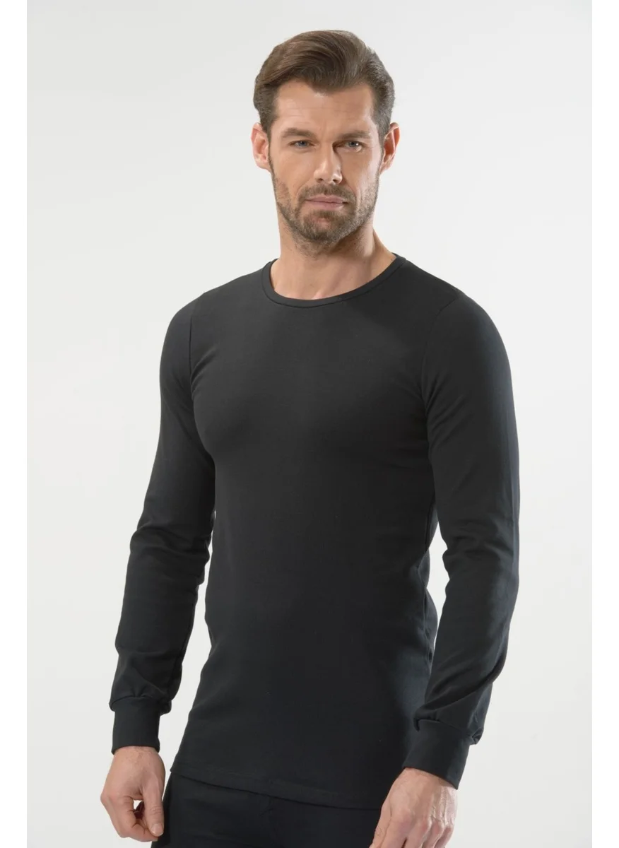 Anıt Lingerie Anıt 1122 Black Interlock Crew Neck Long Sleeve Men's Underwear Thermal Top