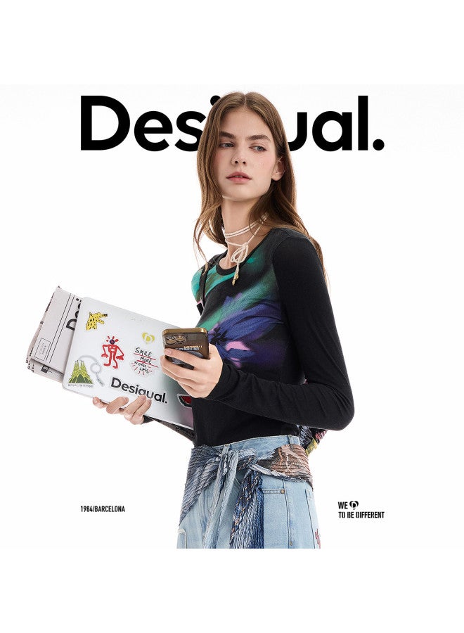 DESIGUAL 25 Autumn/Winter New Stretch Meteor Floral Print Long Sleeve Women'S T-Shirt - Image 2