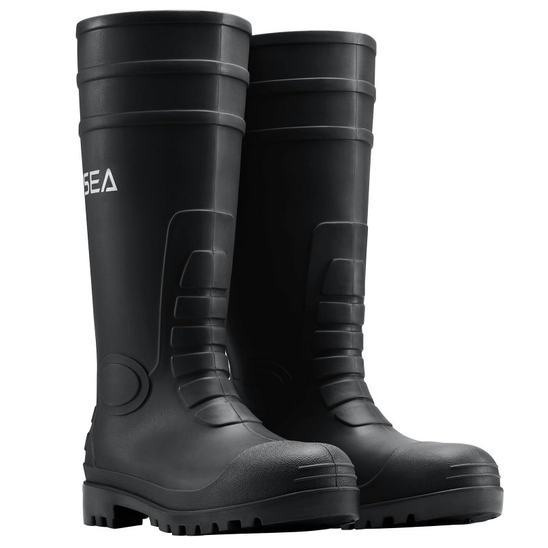 HISEA Men's Steel Toe Work Boots PVC Rain Boots, Rubber Garden Fishing Boots for Men, Waterproof and Slip Resistant Knee Boots for Agriculture and Industrial Working Size 11 Black - Image 5