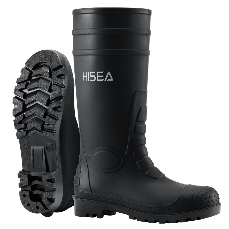 HISEA Men's Steel Toe Work Boots PVC Rain Boots, Rubber Garden Fishing Boots for Men, Waterproof and Slip Resistant Knee Boots for Agriculture and Industrial Working Size 11 Black - Image 1