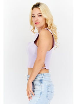 Missguided Women Petite Racer Neck Cut Out Side Crop Top, Purple  - Image 4