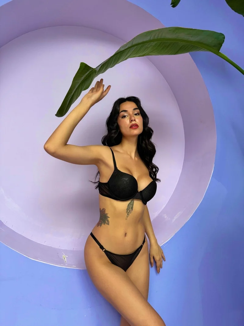 Cansoy Supported Black Hologram Bra Set (688T)