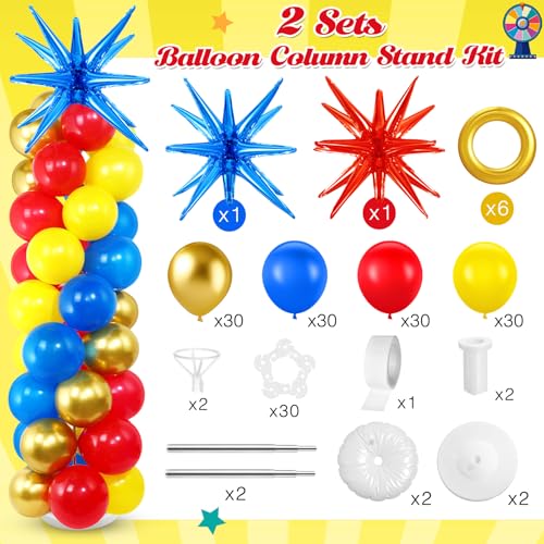 Sosation 2 Set Red Blue Yellow Balloon Column Stand Kit with 2 Explosion Star Foil Balloons 90 Latex Balloon 6 Gold Ring Foil Balloons Adjustable Stands for Video Game Birthday Carnival Party - Image 5