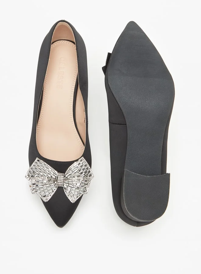 Celeste Women's Bow Embellished Pointed Toe Pumps with Block Heels