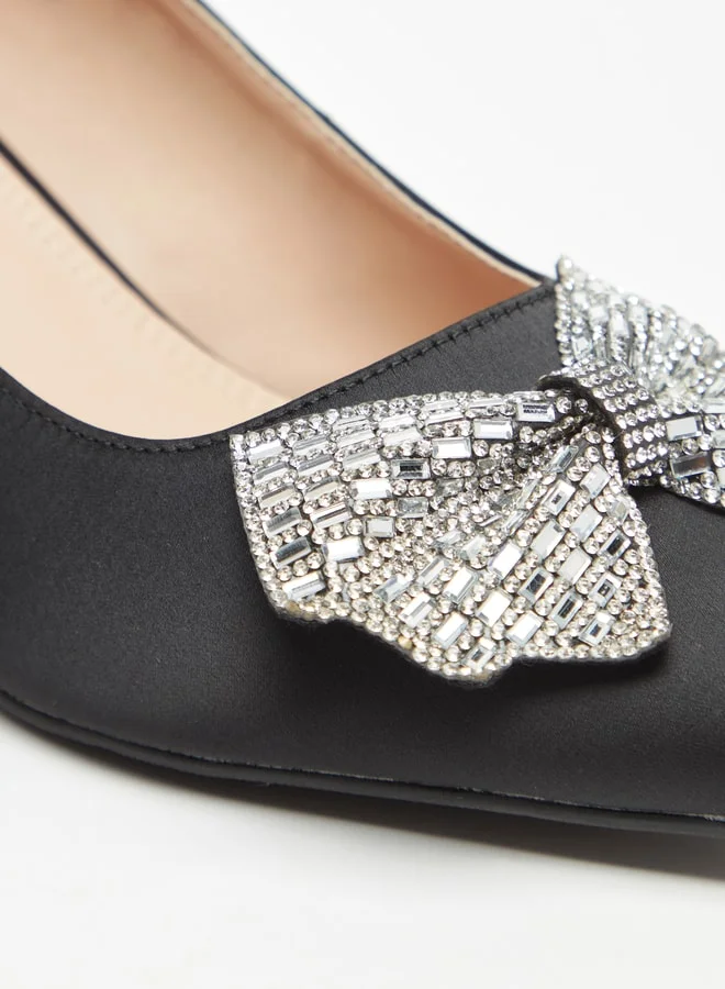 Celeste Women's Bow Embellished Pointed Toe Pumps with Block Heels